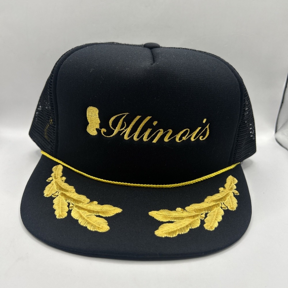Vintage Illinois Trucker Hat Snapback Scrambled Eggs W/ Lincoln Rope Cap Mesh